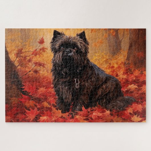 Puzzle Affenpinscher en automne Feuilles automne Inspiré (Horizontal)