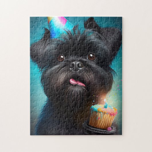 Puzzle Affenpinscher fête le gâteau des ballons d'anniver (Vertical)