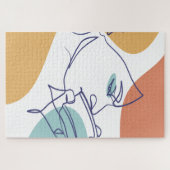 Puzzle affiche de dessin au trait de femme buvant du café (Horizontal)