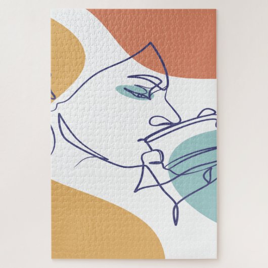 Puzzle affiche de dessin au trait de femme buvant du café (Vertical)