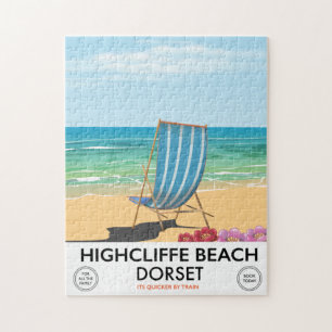 Puzzle Affiche de train vintage de Highcliffe Beach, Dors