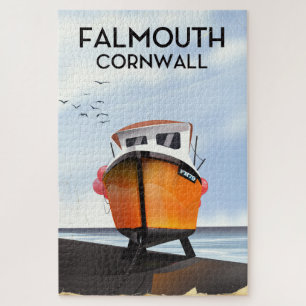 Puzzle Affiche de voyage bateau de pêche Falmouth Cornwal