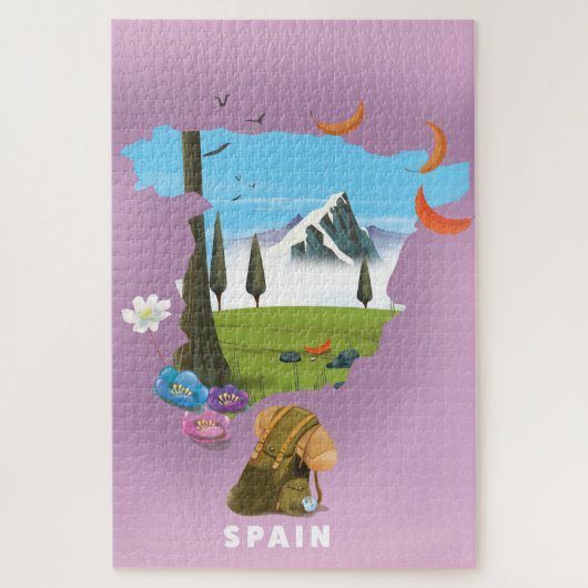 Puzzle Affiche de voyage carte illustrée d'Espagne (Vertical)