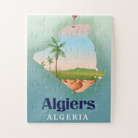 Puzzle Affiche de voyage de la carte algérienne d'Alger (Vertical)