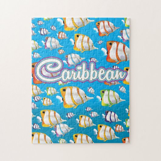 Puzzle Affiche de voyage de poissons tropicaux des Caraïb (Vertical)