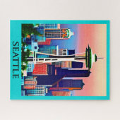Puzzle Affiche de voyage de Seattle sous un ciel d'aube (Horizontal)