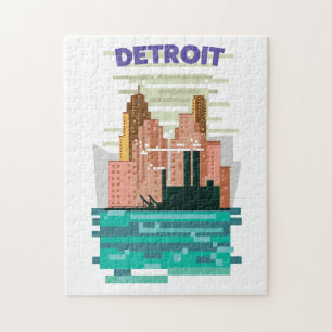 Puzzle Affiche de voyage en skyline de Detroit City.