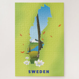 Puzzle Affiche de voyage illustrée carte de Suède.