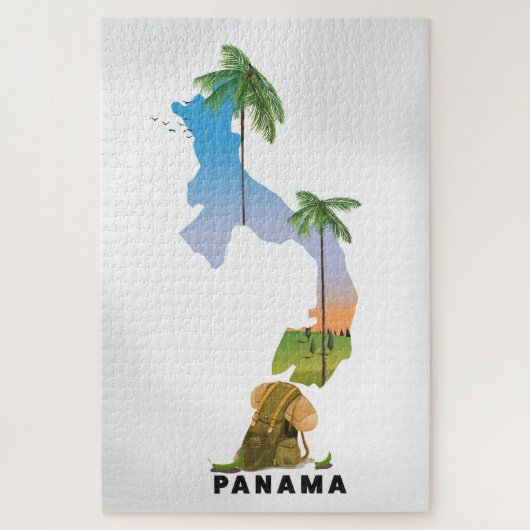 Puzzle Affiche de voyage illustrée carte du Panama. (Vertical)