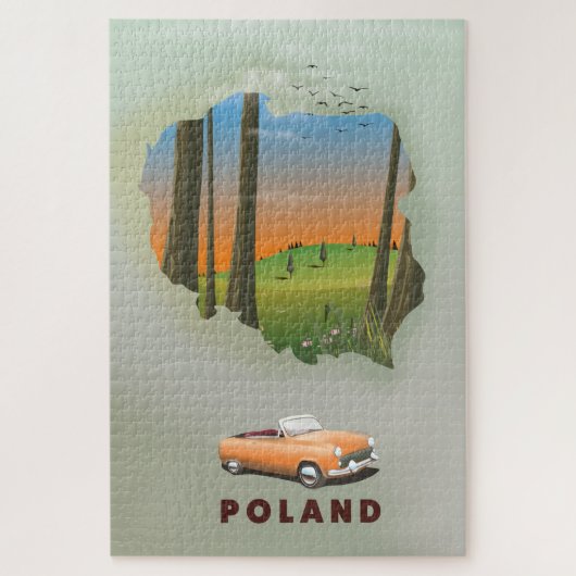 Puzzle Affiche de voyage illustrée de Pologne. (Vertical)