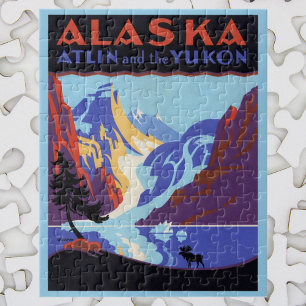 Puzzle Affiche de voyage vintage de l'Alaska, Atlin et le