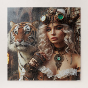 Puzzle Affiche Fille jeune et Tigre Machine à voyager dan