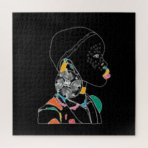 Puzzle African Girl Line Art coloré