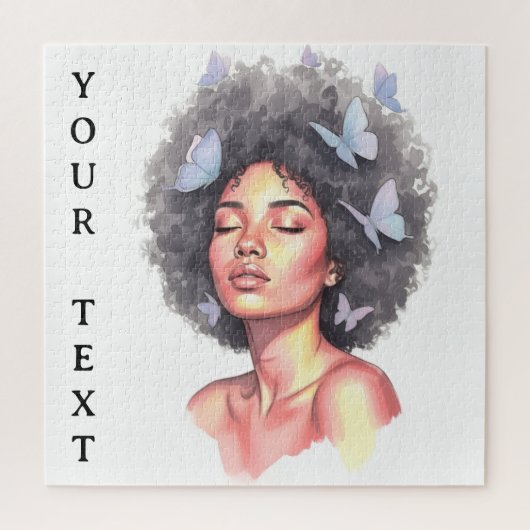 Puzzle Afro Beauty with Butterflies – Watercolor Portrait (Vertical)