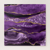 Puzzle Agate Purple Violet Gold Glitter Geode Custom Name (Vertical)