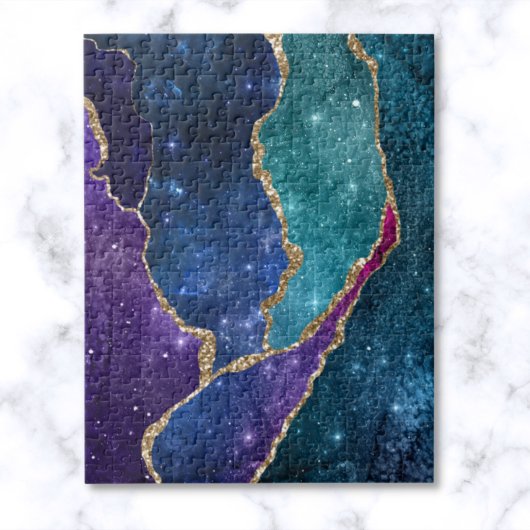 Puzzle Agate Veines Or Aqua Violet Bleu