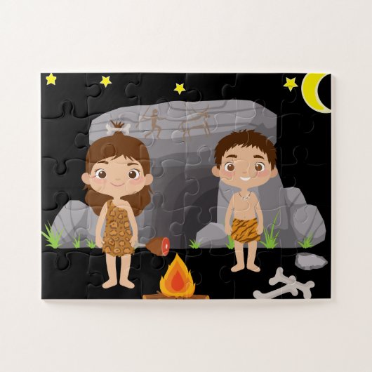 Puzzle Âge De Pierre Caveman Enfants Sous Ciel Nuit (Horizontal)