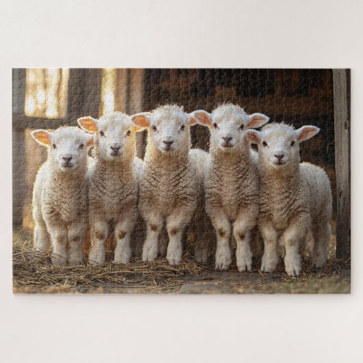 Puzzle Agneaux adorables dans une ferme rustique rangée (Horizontal)
