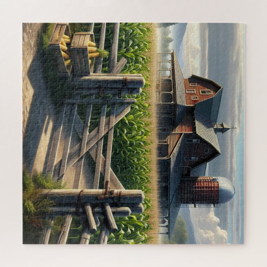 Puzzle Agritourisme rustique avec Cornfield Ai Art (Horizontal)