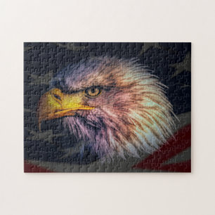 Puzzle Aigle à tête blanche américaine avec drapeau