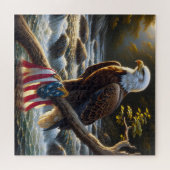 Puzzle Aigle à tête blanche avec drapeau américain sur un (Horizontal)