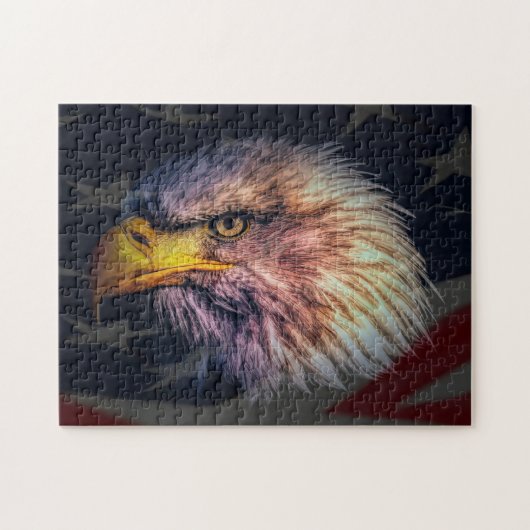 Puzzle Aigle américain chauve avec drapeau (Horizontal)