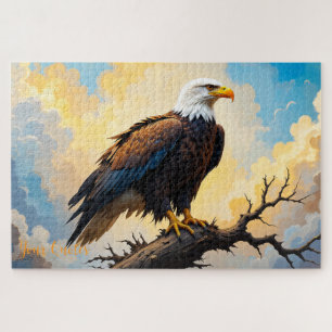 Puzzle Aigle chauve réaliste perché sur une branche au co