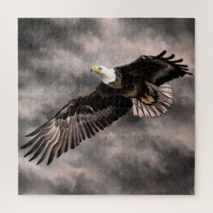 Puzzle Aigle d'Amérique volant dans des nuages orageux ti