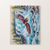Puzzle Aigle volant devant une cascade à la craie pastel (Vertical)