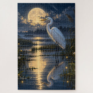 Puzzle Aigrette blanche au clair de lune Golden Moon Wetl
