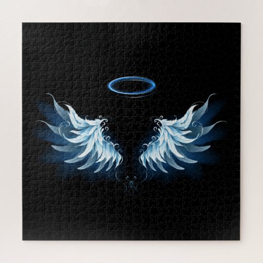 Puzzle Ailes d'angle brillant bleu sur arrière - plan noi (Horizontal)
