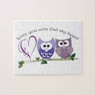 Puzzle Aimez-vous avec le hibou mon coeur, art mignon de