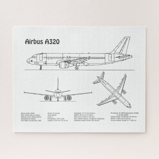 Puzzle Airbus A320 - Plans de dessin de plan d'avion BD (Horizontal)