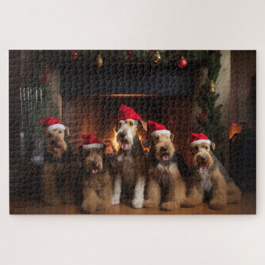 Puzzle Airedale au coin du feu de Noël (Horizontal)