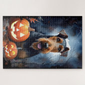 Puzzle Airedale d'Halloween avec citrouilles effrayant (Horizontal)