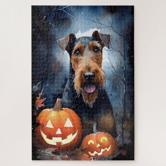 Puzzle Airedale d'Halloween avec citrouilles effrayant (Vertical)