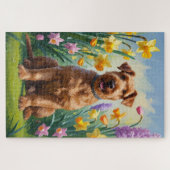 Puzzle Airedale Fleurs de printemps de chien Peinture (Horizontal)