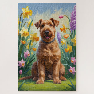 Puzzle Airedale Fleurs de printemps de chien Peinture