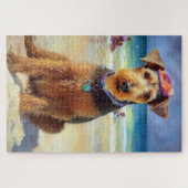 Puzzle Airedale sur la plage, cadeau d'été pour les amour (Horizontal)