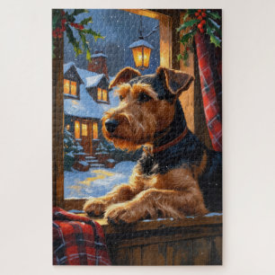 Puzzle Airedale Terrier avec lumières de Noël vacances