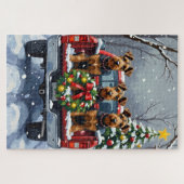 Puzzle Airedale Terrier Christmas Red Truck Holiday (Horizontal)