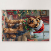 Puzzle Airedale Terrier Santa Hat Christmas Fun Art (Horizontal)