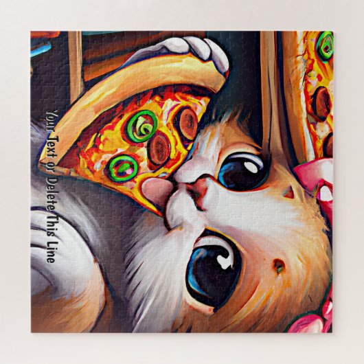 Puzzle Ajouter le nom Texte, Drôle chat manger Pizza (Horizontal)