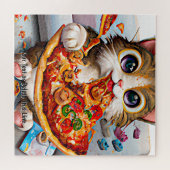 Puzzle Ajouter le nom Texte, Funny Chat Big Eyes et Pizza (Horizontal)