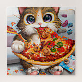 Puzzle Ajouter le nom Texte, Funny Chat Big Eyes et Pizza (Vertical)