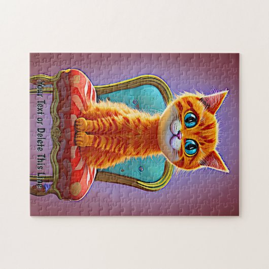 Puzzle Ajouter le nom Texte, Ginger Chat Kitten assis sur (Horizontal)