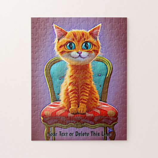 Puzzle Ajouter le nom Texte, Ginger Chat Kitten assis sur (Vertical)