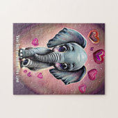Puzzle Ajouter le nom Texte, Gris bébé éléphant avec Coeu (Horizontal)