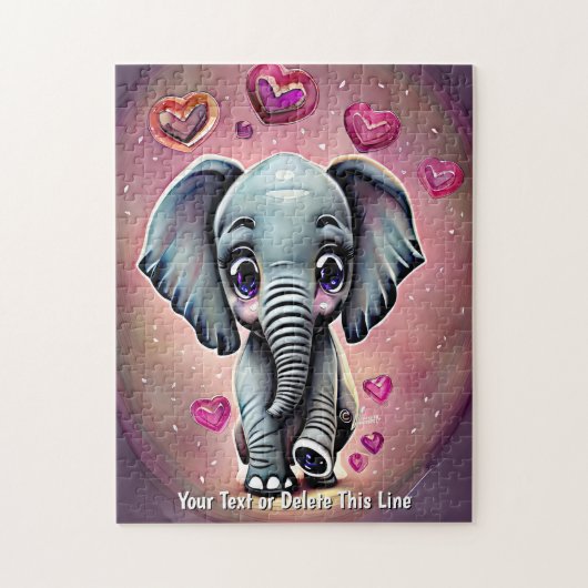 Puzzle Ajouter le nom Texte, Gris bébé éléphant avec Coeu (Vertical)