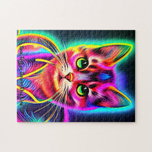 Puzzle Ajouter le nom Texte, Rainbow Neon Effet Cat (Horizontal)